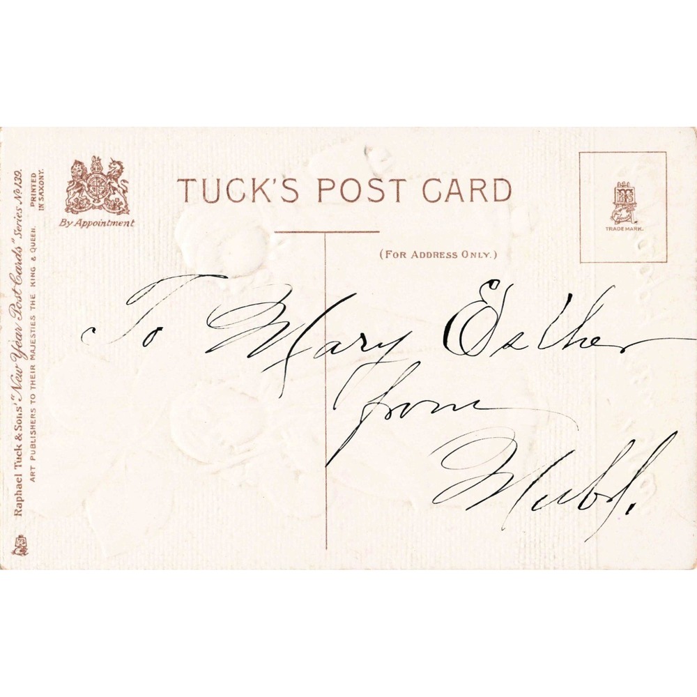 New Year Postcard Raphael Tuck Series 139 Girls Four Leaf Clover Embossed c1910 - Picture 2 of 2